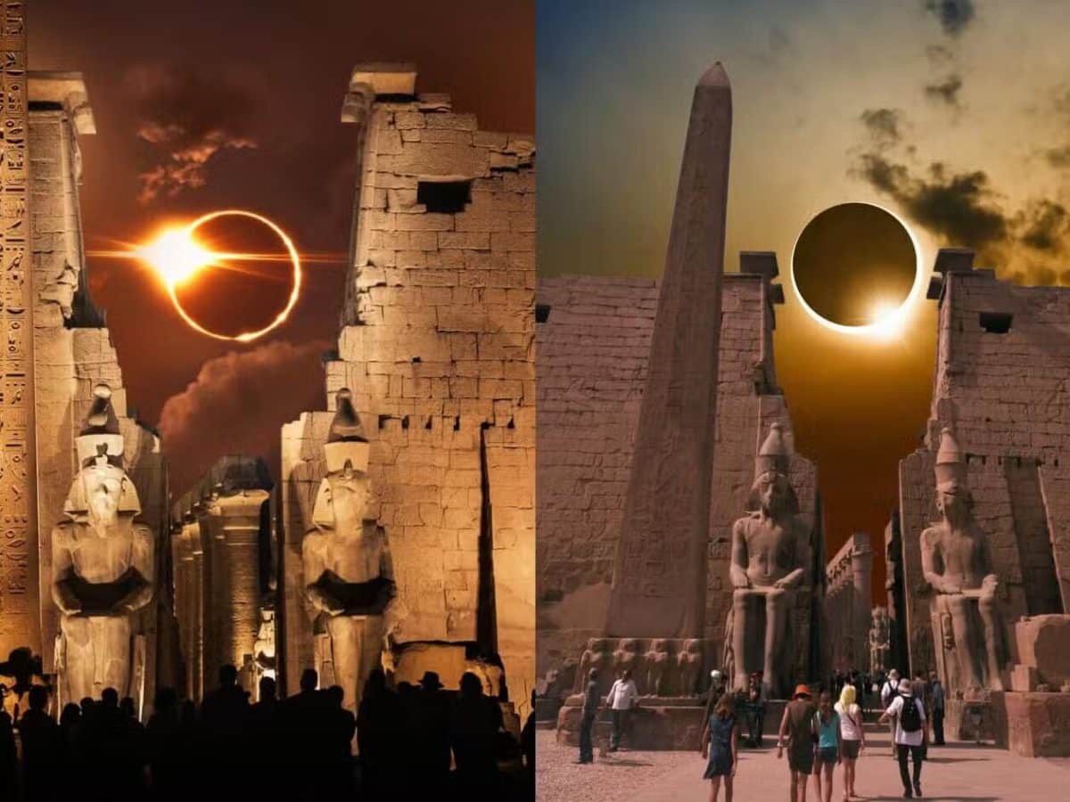 uno scatto meraviglioso del magnifico tempio di luxor durante leclissi solare