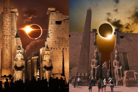 uno scatto meraviglioso del magnifico tempio di luxor durante leclissi solare