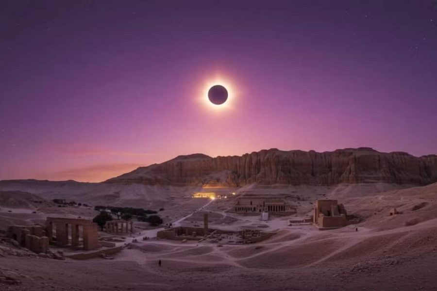 uno splendido scatto di deir elbahari durante leclissi solare